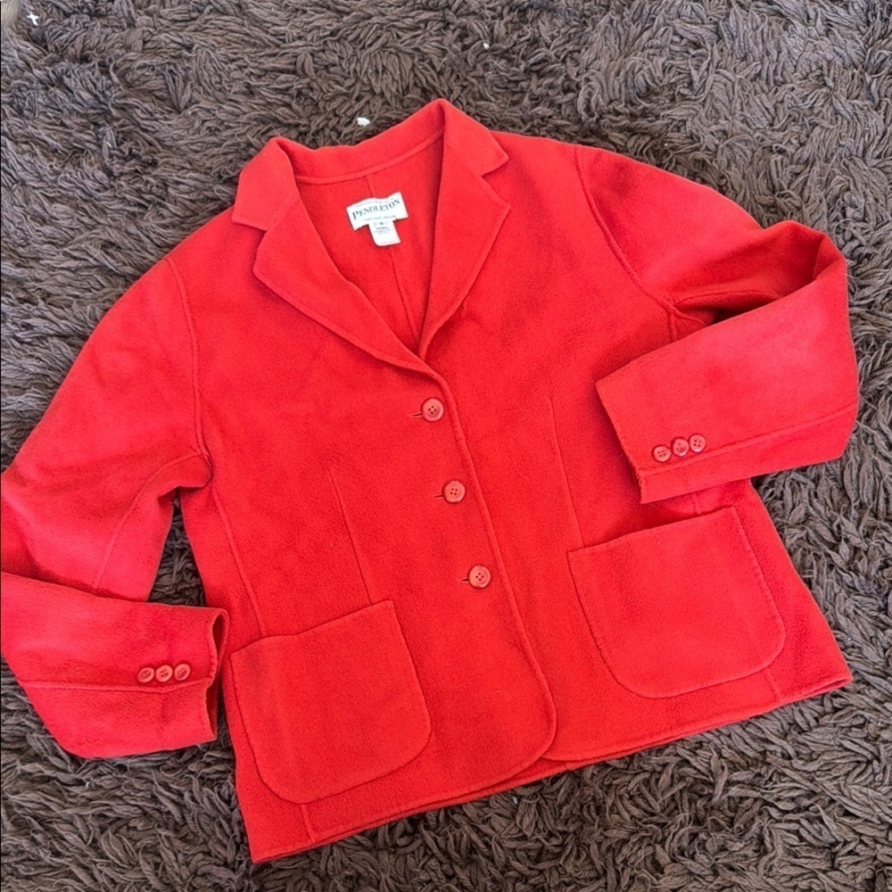 Pendleton Holiday Red Orange Wool Blazer 3-Button Jacket Women’s Size medium